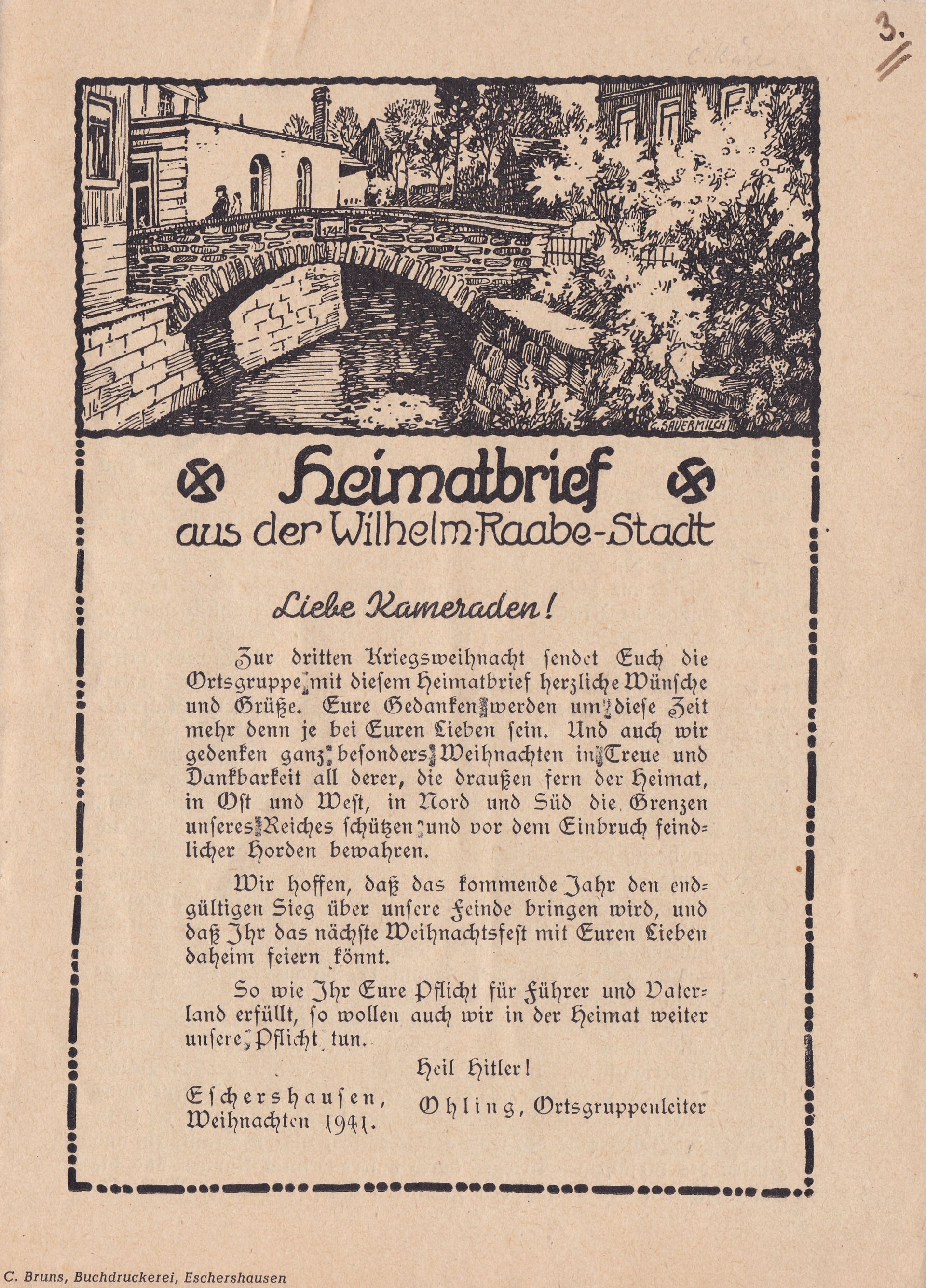 Frontseite des Eschershäuser Heimatbriefes von Weihnachten 1941